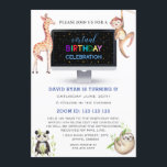 Invitation Jungle Forest Friends Boy Fête virtuelle d'anniver<br><div class="desc">TOUT ÂGE pour les enfants ! Organisez une fête d'anniversaire virtuelle et fêtez avec vos amis et votre famille. Design de charme avec un bureau noir moderne, ours de panda, fente, girafe de singe ami de la forêt jungle en aquarelle, coloré "fête d'anniversaire virtuel" typographie. Utilisez l'outil Personnaliser pour ajouter...</div>