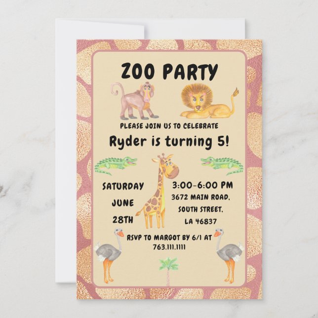 Invitation Jungle Fun Attend : Enfants Zoo Party Anniversaire (Devant)