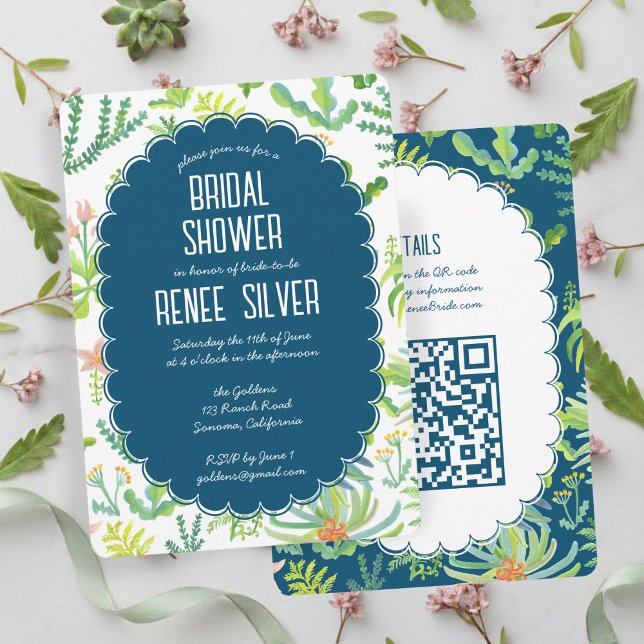 Invitation Jungle Garden Watercolor Custom QR  BRIDAL SHOWER (Jungle Garden Watercolor Hand-painted Custom QR BRIDAL SHOWER Invitation
)