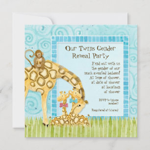 Invitation Jungle Giraffe Baby Boy Girl Twins Genre Revela