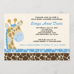 Invitation Jungle Giraffe Imprimer (bleu) Baby shower Invitat