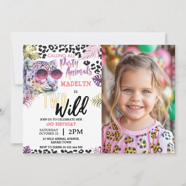 Invitation Jungle Girl 2e anniversaire Safari Deux photos sau (Devant)