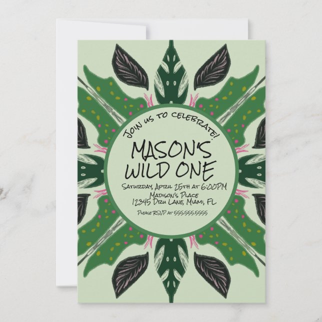 Invitation Jungle Green Main Drao Party Zoo (Devant)