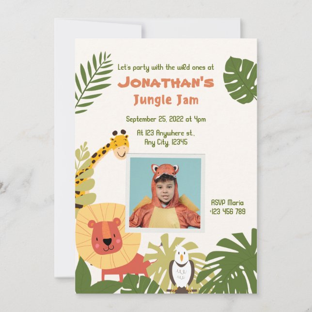 Invitation Jungle Jam fête d'anniversaire (Devant)