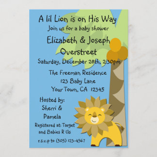 Invitation Jungle King Lion Blue Sky Baby shower Zoo Safari
