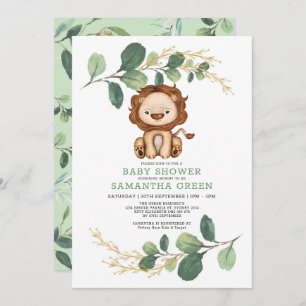 Invitation Jungle moderne Lion Green Baby shower Gold Co-Ed