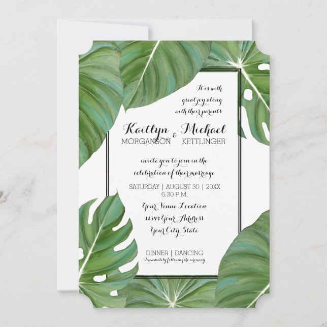 Invitation Jungle moderne Topic Plage Côte Feuille Mariage (Devant)