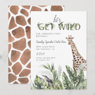 Invitation Jungle Moderne Verdure Anniversaire de la girafe