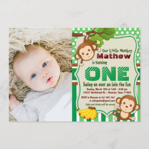 Invitation Jungle Monkey Safari Garçon photo d'anniversaire
