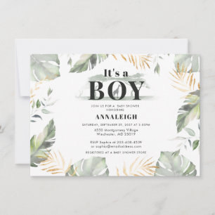 Invitation Jungle Palm Feuilles Baby shower garçon