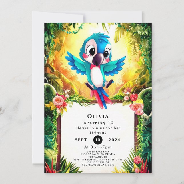 Invitation Jungle Pastel Parrot Anniversaire (Devant)