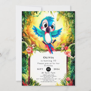Invitation Jungle Pastel Parrot Anniversaire