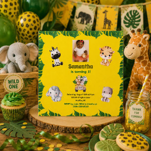 Invitation Jungle Safari 1er Anniversaire Thème Animal Mignon