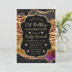 Invitation Jungle Safari Agate Or & Rayures de Tigre Annivers