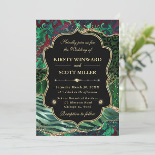 Invitation Jungle Safari Agate Vert et Accents Dorés Annivers