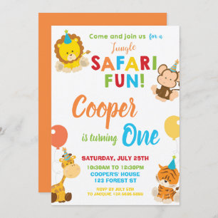 Invitation Jungle Safari Amusement 1er Anniversaire Fête Jung