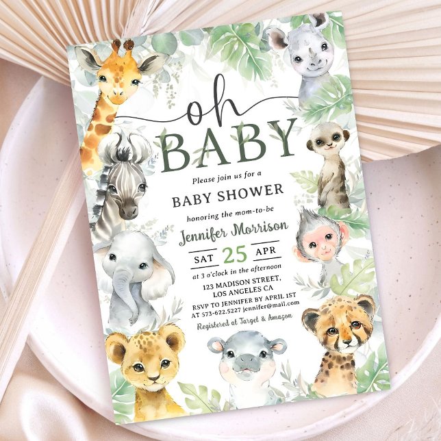 Invitation Jungle  Safari Animals Baby Shower Oh Baby  (Créateur téléchargé)