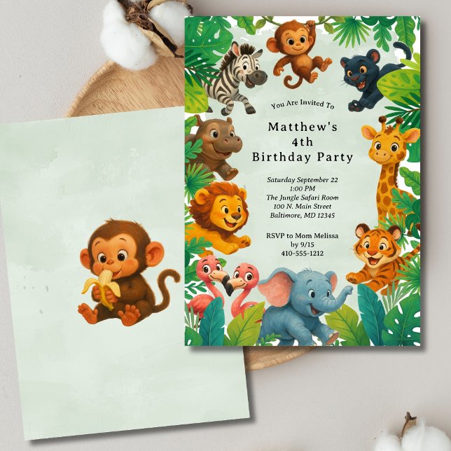 Invitation Jungle Safari Animals Boys Kids Toddler Birthday  (Jungle Safari Animals Boys Birthday invitation. Printed or Digital Download)