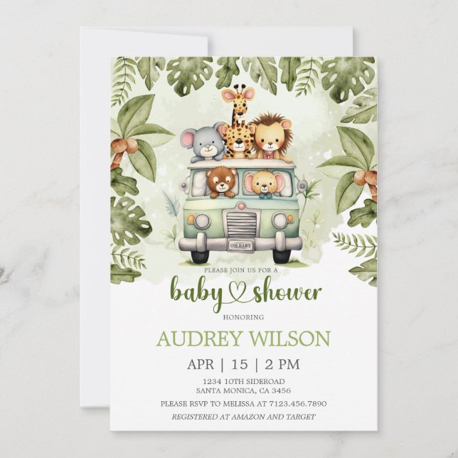 Invitation Jungle Safari Animals in Car (Devant)