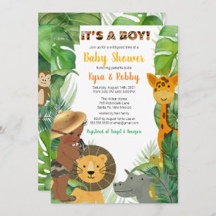 Invitation Jungle Safari Animaux Baby Boy Douche