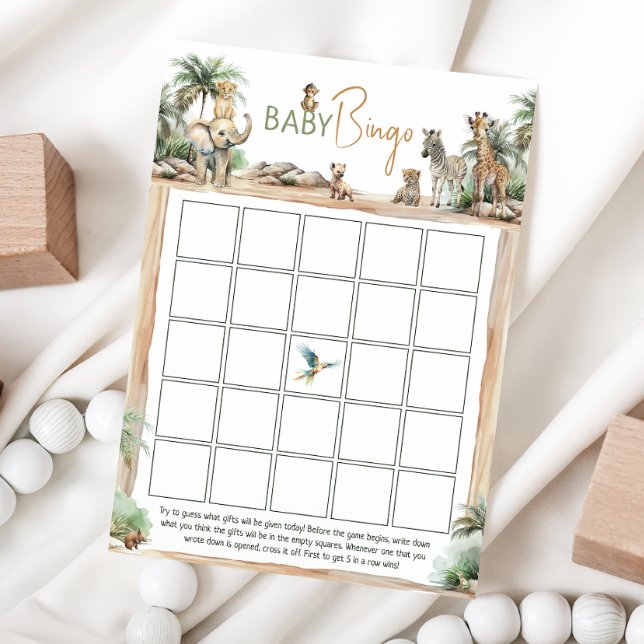 Invitation Jungle Safari Animaux Baby shower Baby Bingo Card (Créateur téléchargé)