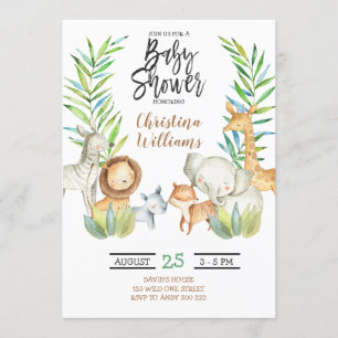 Invitation Jungle Safari Animaux Baby shower neutre genre