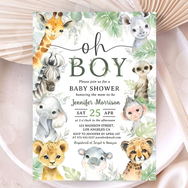 Invitation Jungle Safari Animaux Baby Shower Oh Garçon (Créateur téléchargé)