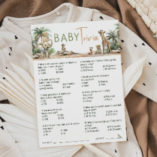 Invitation Jungle Safari Animaux Baby shower Trivia Card
