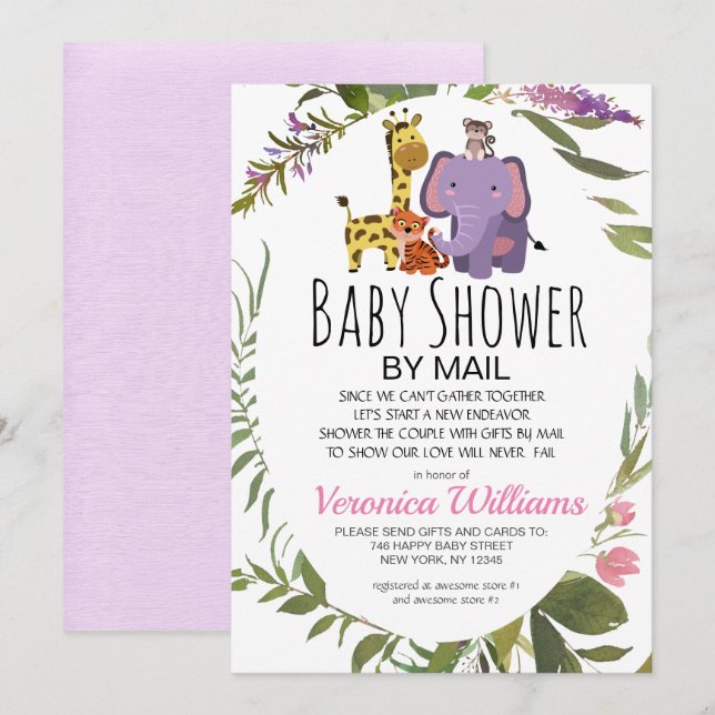 Invitation Jungle Safari Animaux Baby shower Tropical Par Mai (Devant / Derrière)