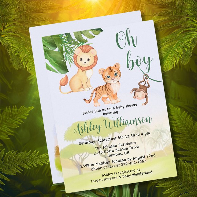 Invitation Jungle Safari Animaux Oh Baby shower Garçon (Créateur téléchargé)