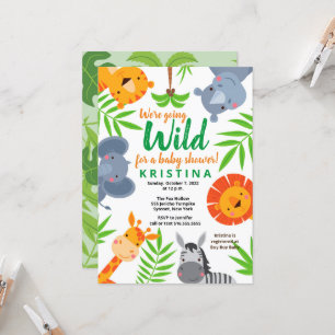 Invitation Jungle Safari Animaux sauvages Baby shower verdoya
