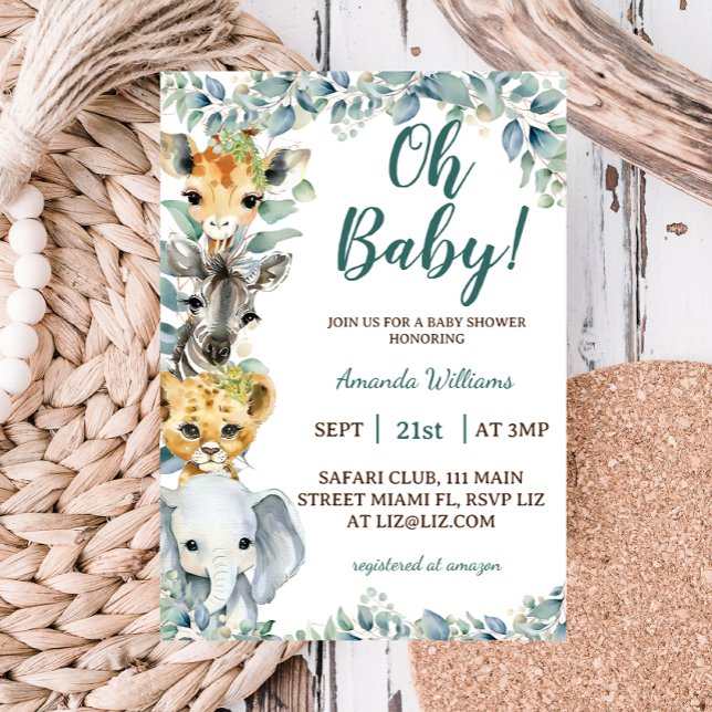 Invitation Jungle Safari Animaux Verdure Baby shower Floral (Créateur téléchargé)