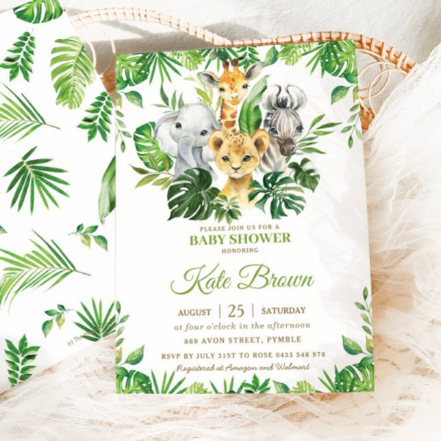 Invitation Jungle Safari Animaux Verdure Baby shower Garçon D (Créateur téléchargé)