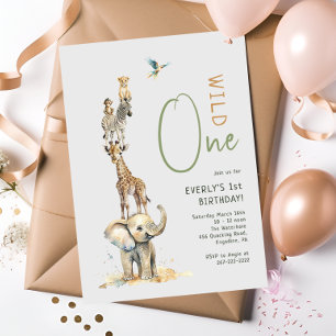 Invitation Jungle Safari Animaux "Wild One" Anniversaire de e