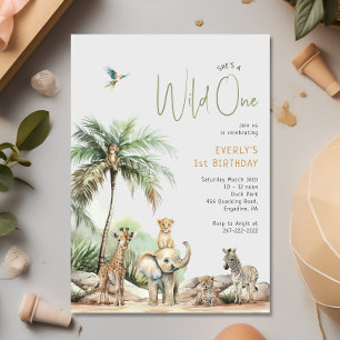 Invitation Jungle Safari Animaux "Wild One" fête d'anniversai