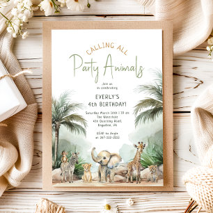 Invitation Jungle Safari "Appeler tous les animaux de fête" A