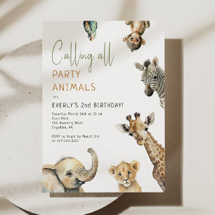 Invitation Jungle Safari "Appeler tous les animaux de fête" A