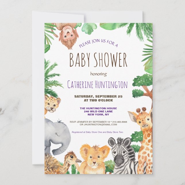 Invitation Jungle Safari Baby shower animal Livres pour bébé (Devant)