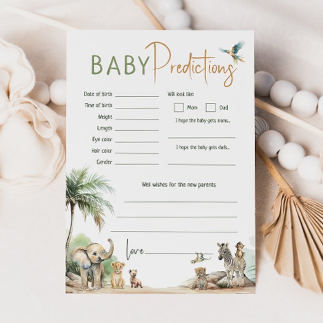 Invitation Jungle Safari Baby shower Baby Predictions Card (Créateur téléchargé)