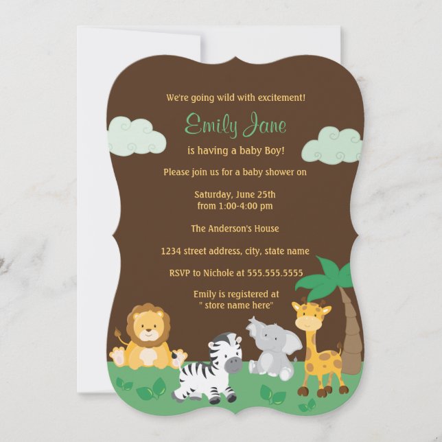 Invitation Jungle Safari Baby Shower Mixte (Devant)