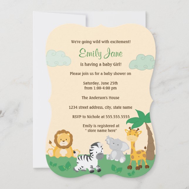 Invitation Jungle Safari Baby shower neutre pour les femmes I (Devant)