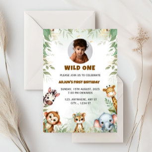 Invitation Jungle Safari Birthday Boy Invitation, Wild One