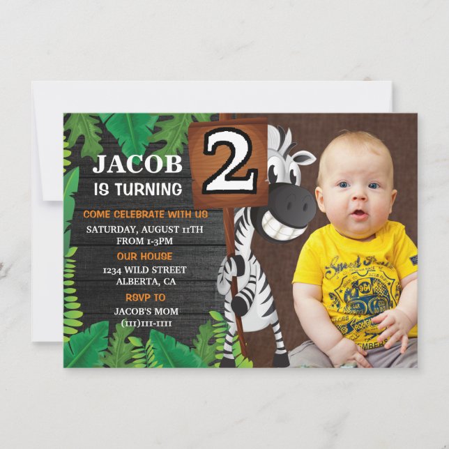Invitation Jungle Safari Deuxième anniversaire garçon Photo I (Devant)