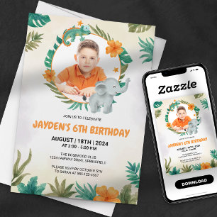 Invitation Jungle Safari Elephant Boy Photo Anniversaire