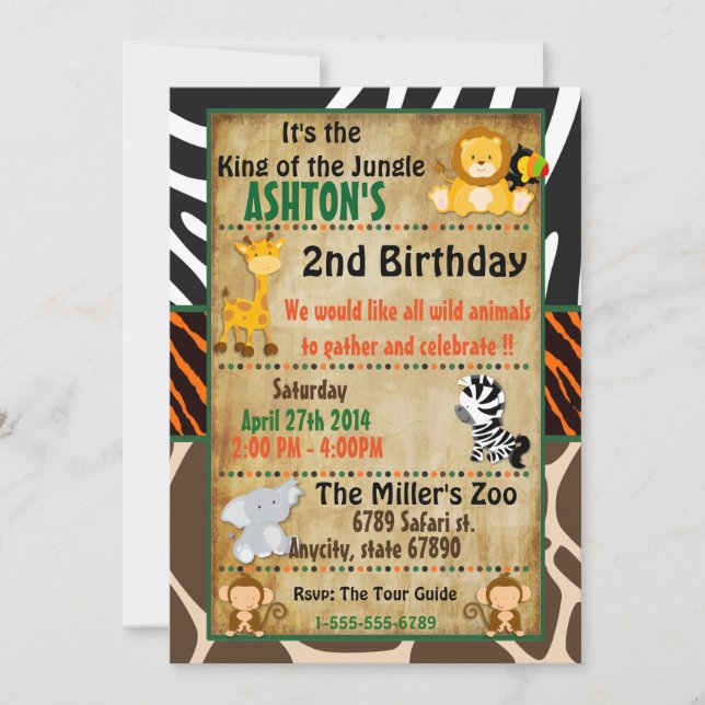 Invitation Jungle Safari fête d'anniversaire (Devant)