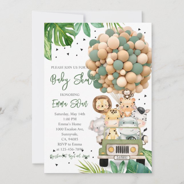 Invitation Jungle Safari Fête de Naissance de Bébé (Devant)