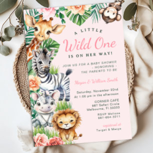 Invitation Jungle Safari fille Baby shower couples