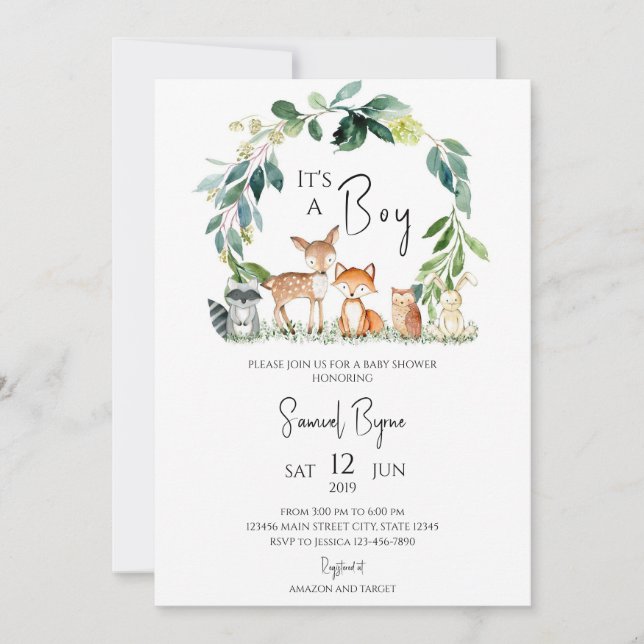 Invitation Jungle Safari Garçon Baby Shower (Devant)