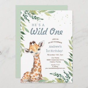Invitation Jungle Safari Giraffe Wild One fête d'anniversaire