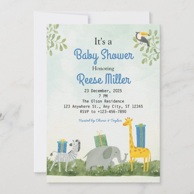 Invitation Jungle Safari Green Baby shower Party (Devant)